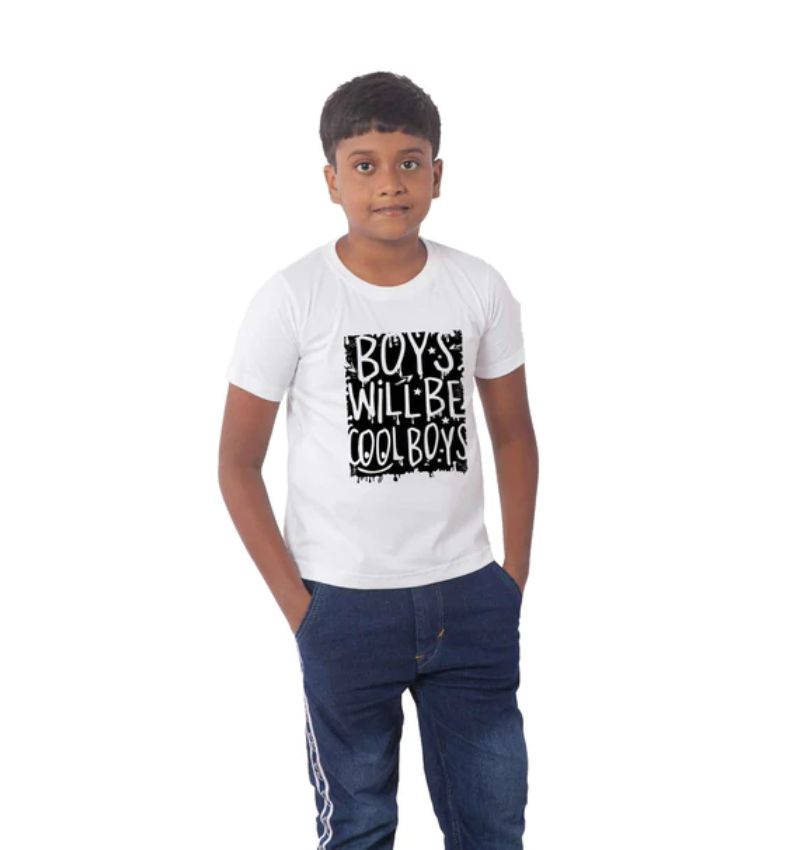 Boys cotton half sleeve T-shirt (white), cool design for summer wardrobe