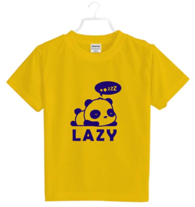 Boys cotton lazy half sleeve mustard t-shirt on model, casual clothing for boys