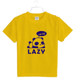Boys cotton lazy half sleeve mustard t-shirt on model, casual clothing for boys