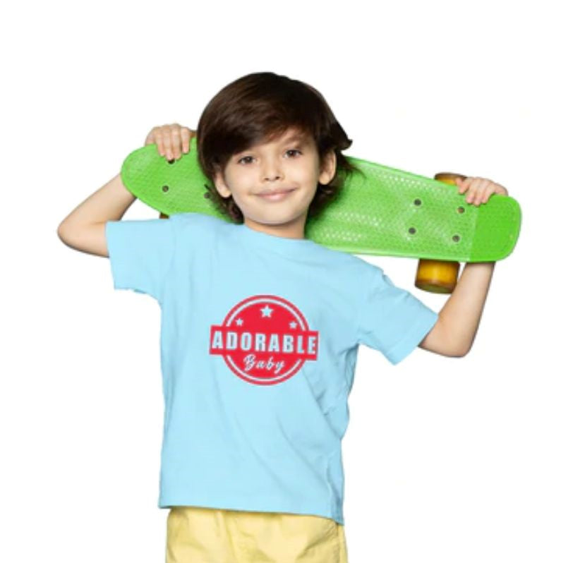 Sky blue cotton half-sleeve baby tee for boys, ideal for casual outfits