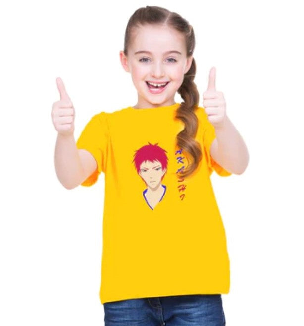 Yellow cotton girls' Akashi half-sleeve t-shirt, casual round neck wear for young ladies