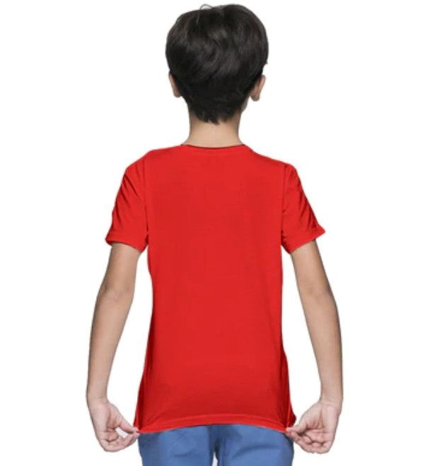 Red cotton boys half-sleeve t-shirt, comfortable everyday wear