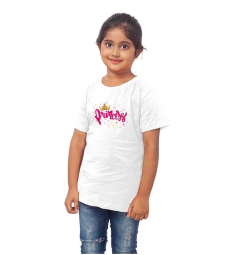 Girls cotton half-sleeve princess T-shirt, white - vintage-inspired girl's clothing for casual wear