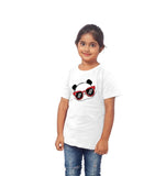 Girls cotton half sleeve panda glass T-shirt (white) - playful, comfy casualwear for little ones