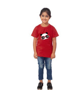 Maroon cotton half-sleeve panda T-shirt for girls, casual wear with round neck