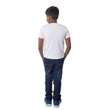 Boys cotton half sleeve t-shirt (white), casual attire for kids on display