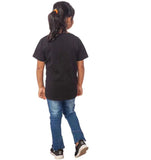 Black cotton girls' half-sleeve cat t-shirt, round neck design with feline motif