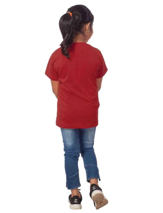 Maroon cotton half-sleeve t-shirt for girls, stylish drama queen design