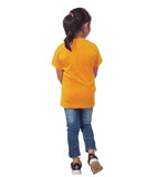 Girls cotton half-sleeve snowboard t-shirt (mustard), round neck on model