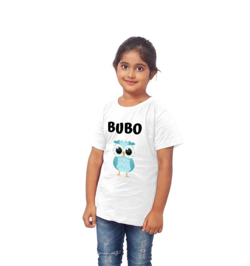 Girls cotton Bubo half-sleeve t-shirt white, casual wear for girls with round neck on display