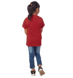 Maroon cotton half-sleeve t-shirt for girls, round neck design
