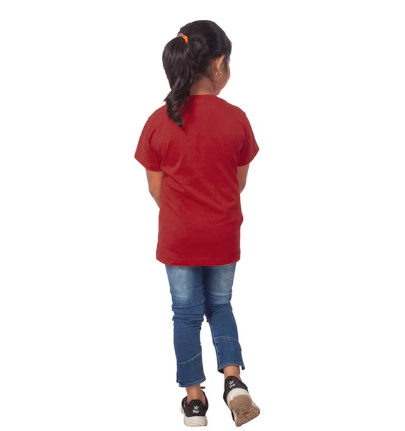 Girls maroon cotton panda half sleeve t-shirt with round neck, casual clothing for girls