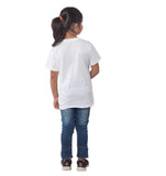 Girls white cotton half-sleeve cat t-shirt, playful round neck design for girls fashion