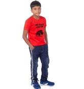 Boys cotton off-road adventure half sleeve t-shirt red, vibrant design for energetic boys playtime