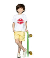 Adorable boys' cotton half-sleeve white T-shirt, round neck, ideal for casual wear