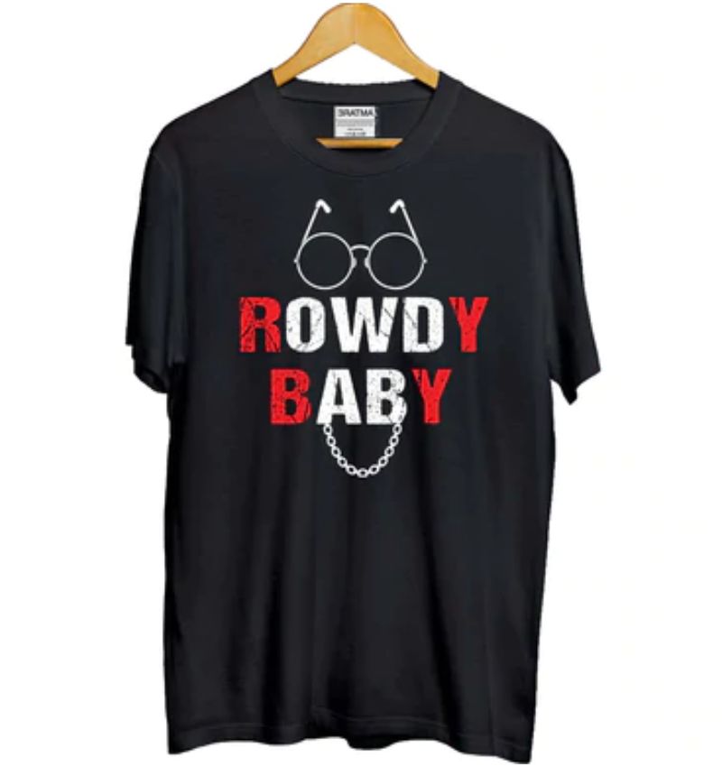 Black cotton half-sleeve t-shirt for girls (Rowdy Baby design)