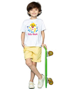 Boys cotton Baby Shark half sleeve T-shirt (white), fun ocean-themed children's apparel for active play