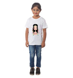 White cotton tribal half sleeve t-shirt for girls, vibrant design on a round neck
