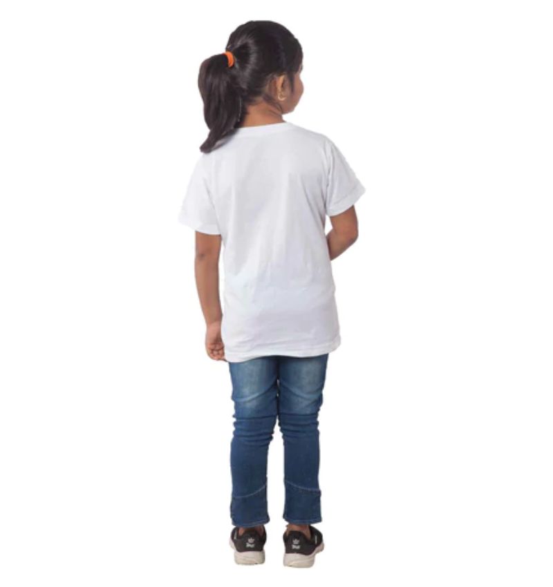 Girls cotton unicorn face half sleeve t-shirt, white with vivid details
