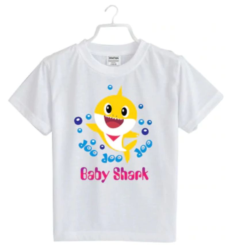 Girls cotton baby Shark half-sleeve T-shirt white, playful ocean-themed clothing for young girls
