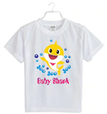 Girls cotton baby Shark half-sleeve T-shirt white, playful ocean-themed clothing for young girls