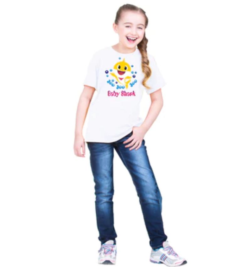 Girls cotton baby Shark half sleeve T-shirt white (round neck) - perfect for little swimmers