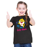 Girls cotton baby shark half sleeve t-shirt black, round neck, playful marine theme for children's clothing