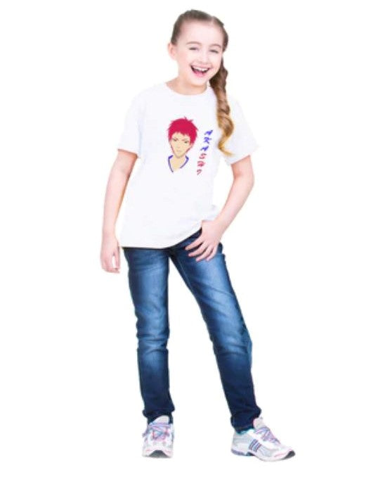Girls cotton half-sleeve Akashi T-shirt (white), round neck on model