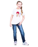Girls cotton half-sleeve Akashi T-shirt (white), round neck on model