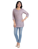 Pink viscose blend 3/4 sleeve tunic top for women, short length, round neck