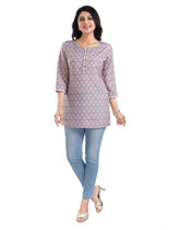 Women's pink 3/4 sleeve viscose blend tunic short top for fashionable casual wear