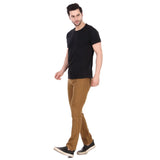 Khaki stretchable denim bootcut jeans for men, suitable for regular machine wash
