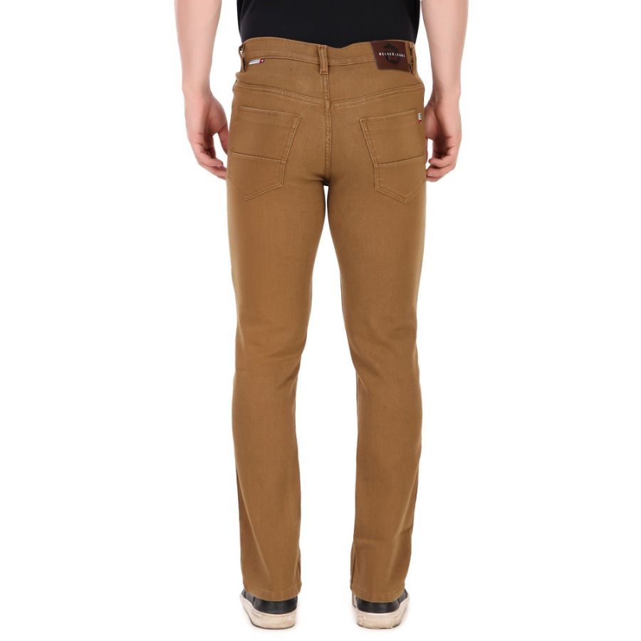 Khaki stretchable denim men's straight fit high rise bootcut jeans - regular machine wash, actual color may vary due to lighting and screen differences