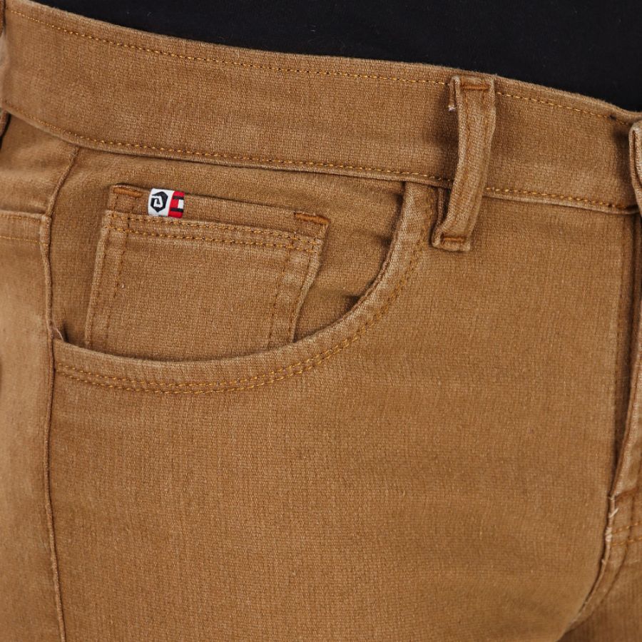 Khaki stretchable denim men's straight fit high rise bootcut jeans, regular machine wash