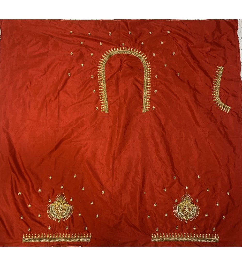 Red cotton silk self-design unstitched blouse piece for parties, dry clean only