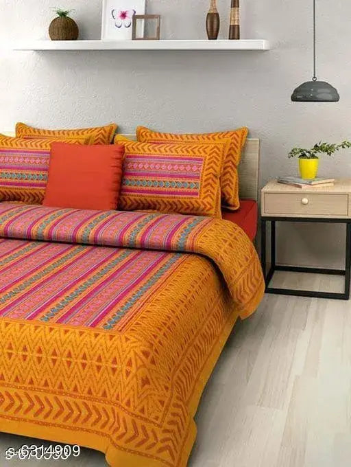 Trendy cotton 140 thread count double bedsheets, pack of 1 for queen-sized beds, made in India (90x100 size, includes 2 pillow covers)