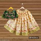 kids lehenga choli printed satin floral for 5-10 years girls, one piece of Indian traditional attire on display