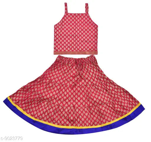 Gold Little Boota Print Ethnic Wear Lehenga Choli/Skirt & Top, pure cotton for infant fashion, Indian block stitch design