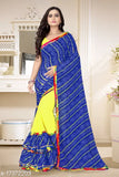 Blue and yellow bandhani ruffle sari with rich look for parties