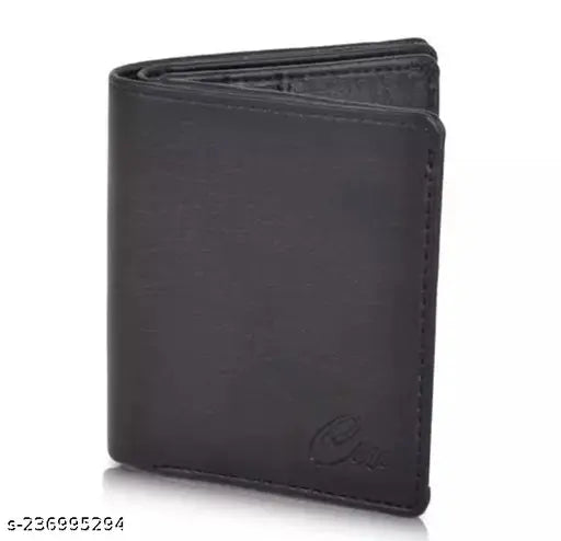 SAMTROH black two-fold PU leather mini wallet for men (6 card slots), sleek and stylish, perfect for modern minimalism