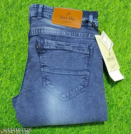 Denim blue jeans for men, dyed/washed, solid pattern, India-made