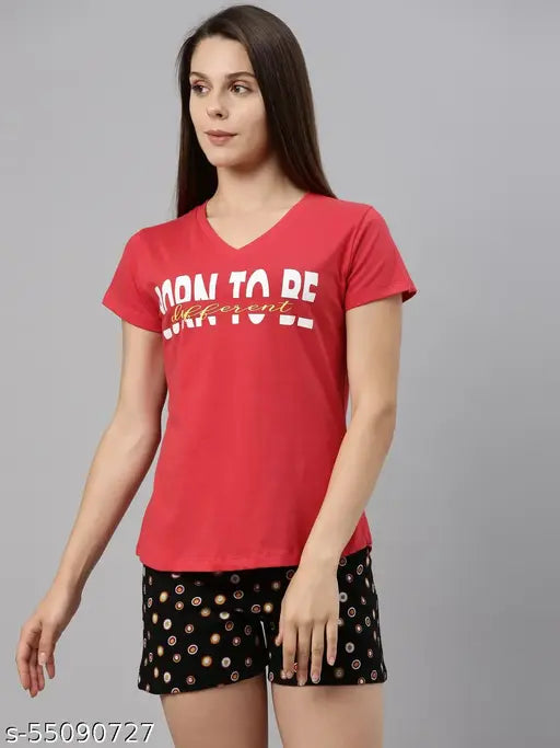 Cotton Curare Women's printed net T-shirt and shorts set, short sleeves on clothing rack