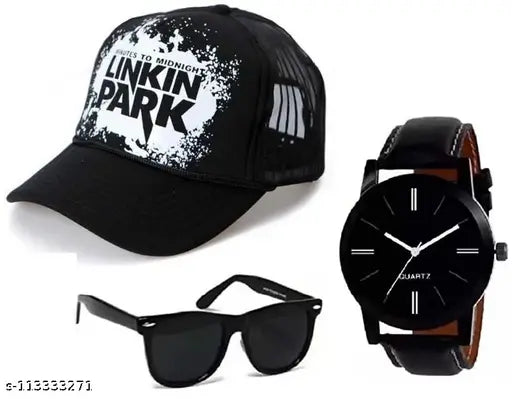 3pcs/Set Men's Gift Set Men and Boys Watch, Cap & Sunglasses Combo Set Birthday Present, Pack of 3
