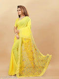 Yellow georgette saree with intricate embroidery