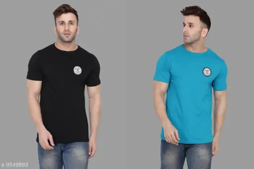 Multicolor cotton-blend round t-shirts pack 2 for men, printed pattern on short sleeves [S-XL]