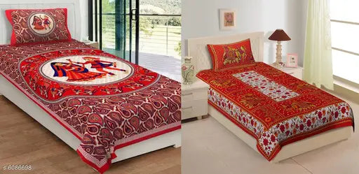 Elegant cotton 85 x 59 single bedsheet, pack of 2 for versatile bedding, made in India