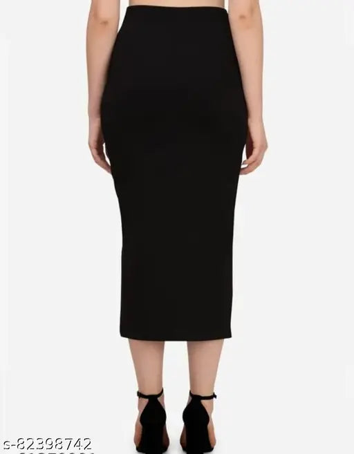 Viscose Rayon solid-colored woman's shaping skirt with side slit, targeted compression for a smooth waist, thighs, and back. Comes in various waist sizes from 28 to 38 inches. Made in India