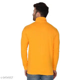 Yellow cotton blend long sleeved Geum Men's solid shawl T-shirt, perfect for casual wear with jeans and sneakers. High quality 155-160 GSM pure combed cotton. Made in India