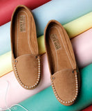 Tan velvet sole Moonwalk Bellies for women, casual bellies with TPR pattern, size IND-4 to IND-8