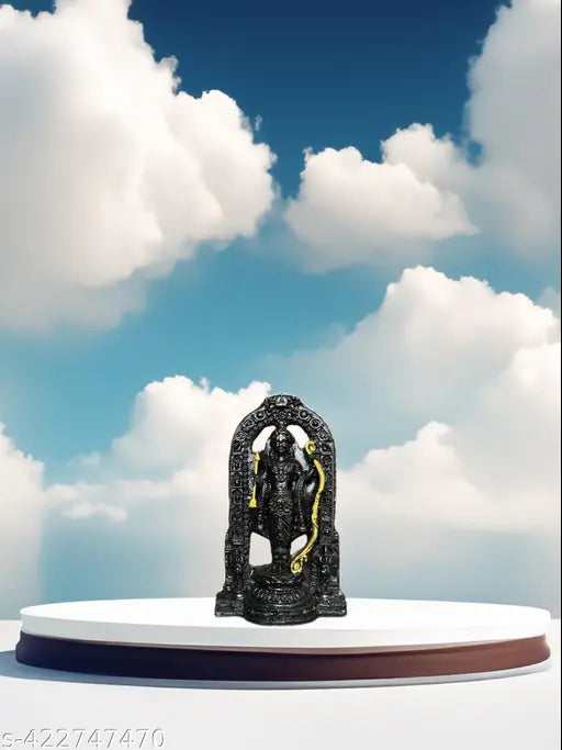 Premium small resin Lord Ram Lalla Idol with antique finish - divine home decor and Pooja item, intricately detailed replica of Ayodhya Mandir statue